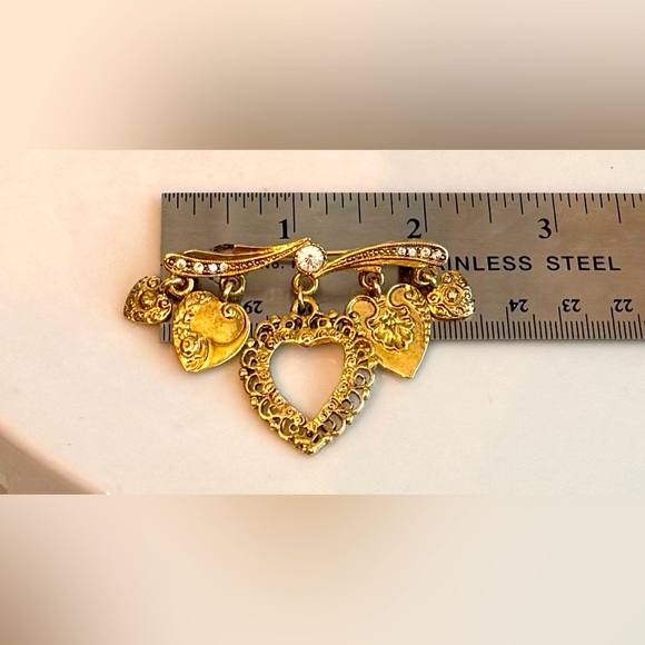 Vintage Gold Bar Pin Heart Brooch - Picture 5 of 7